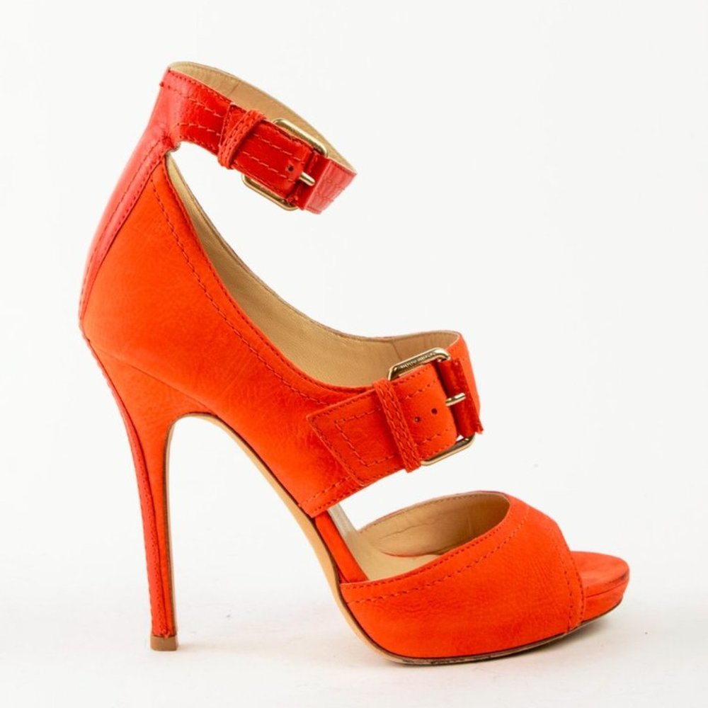 Jimmy Choo Leona Orange Nubuck Platform Sandals